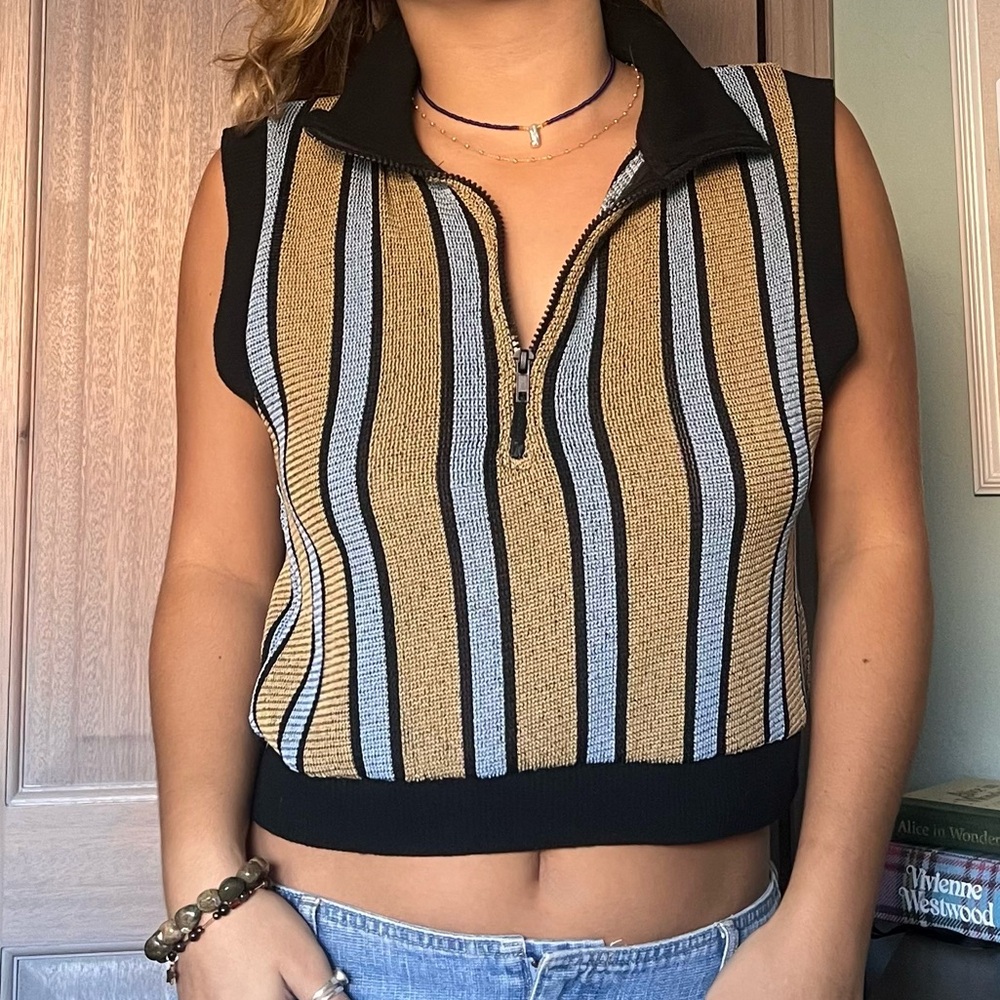 Zara Black and Gold Striped Tank Top